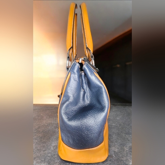 Tignanello Two-Tone Leather Satchet/Shoulder Bag In Blue & Tan - Picture 6 of 14
